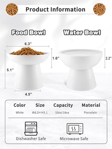 LoeJan Elevated Cat Food and Water Bowls Set, Extra Wide and Raised Ceramic Bowls, Anti-Vomit Whisker-Free Pressure Cat Fe...