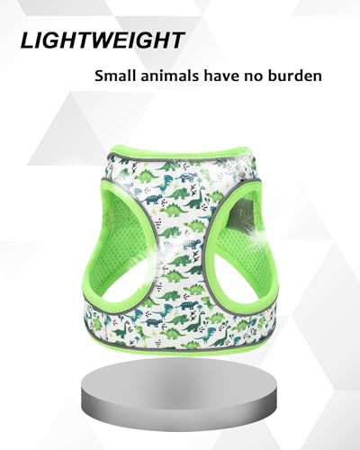 JUFOO XXS Green Dinosaur Pattern Dog Harness and Leash Set,No Escape Puppy Harnesses for Training Walking，Breathable Adjus...