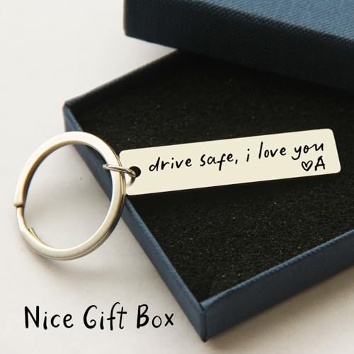 HubbgDesign Key Chain Drive Safe I Love You Engraved Initial Personalized Gift for Husband Boyfriend