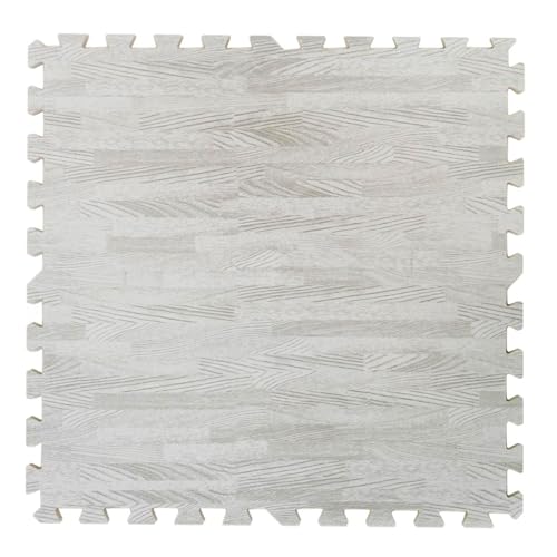 Home Aesthetics 100 Sq. Ft 3/8 Inch Thick Printed Foam Tiles Interlocking Foam Mat, 24" x 24", 25 pcs, White Wood Grain St...