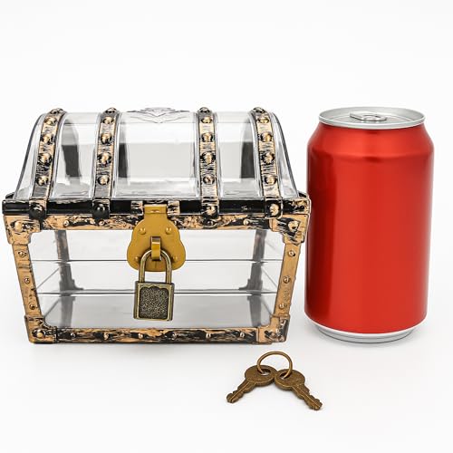 Treasure Chest Box, Small Pirate Treasure Case with Lock and Key, Transparent Jewelry Storage Container Display Toy Candy ...