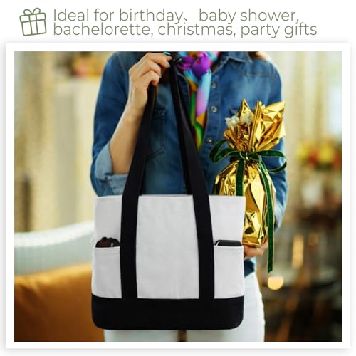 Capoda 8 Pieces 13 x 11 Canvas Tote Bags with 2 Pocket, Bulk Zipper Totes Reusable Blank Sublimation Bags for Shopping Gro...