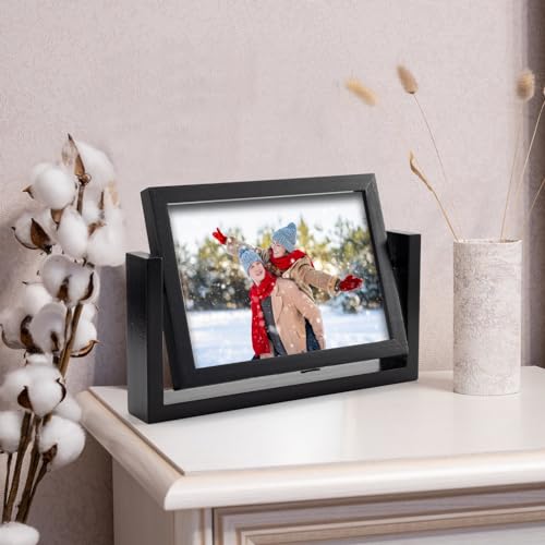 5x7 Picture Frame Black Picture Frame Wooden Photo Frames Acrylic HD Mirror Double Sided Picture Frames Rotatable Standing...