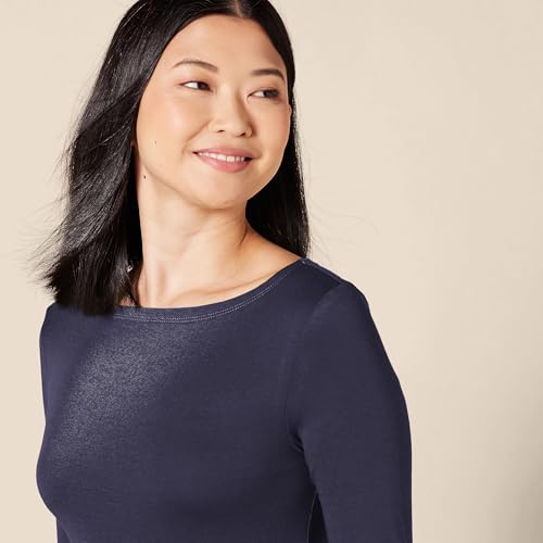 Amazon Essentials Women's Slim-Fit 3/4 Sleeve Boat Neck Cotton Modal Micro Rib T-Shirt
