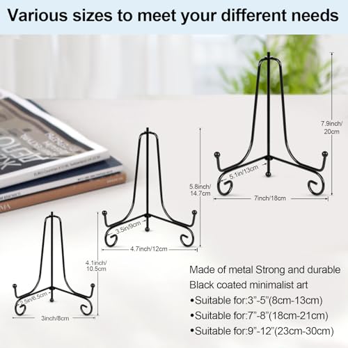 vivinin 6 Pack Plate Stands For Display (4 Inch, 6 Inch, 8 Inch), Plate Holder 3 Size Picture Frame Stand of Metal, Frame ...