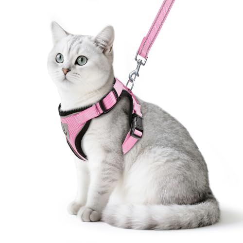 PUPTECK Cat Harness and Leash Set Escape Proof Reflective Cat Walking Harness Adjustable Soft Breathable Mesh Vest for Sma...