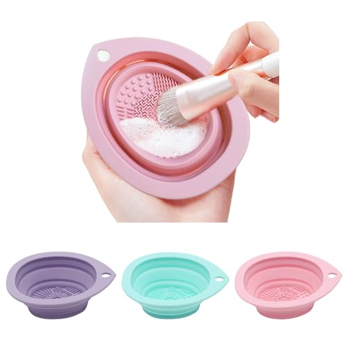 Silicone Foldable Makeup Brush Cleaner, Brush Scrubber Bowl, Portable Washing Tool Cosmetic Brush Cleaner (Cyan)