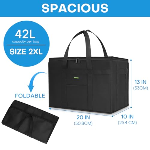 JUNGYOON Heavy-Duty Insulated Grocery Bags & Insulated Bag – Collapsible Cooler Bag with Zippered Top
