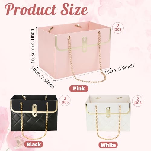 Flower Paper Gift Box 6 Pcs Floral Bouquet Storage Bucket Handbag with Metal Chain Flower Bouquet Purse Box Gift Wrap Bags...