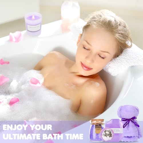 Birthday Gifts for Women, Relaxing Spa Gifts Care Package with Luxury Flannel Blanket, Light-Up Rose Flower, Unique Mother...
