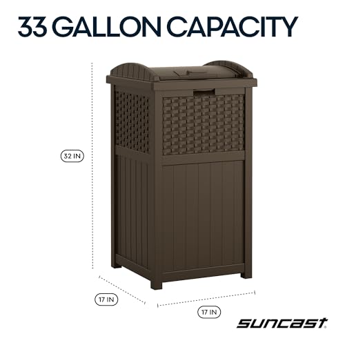 Suncast 33 Gallon Commercial Outdoor Trashcan Hideaway with Lid for 30 to 33 Gallon Trash Bags for Garage, Backyard, or Ga...