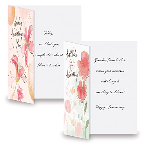 Current Floral Pairs Deluxe Happy Anniversary Cards For Couples - Set of 8 (4 Designs), 5 x 7 Inches, Sentiments Inside