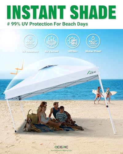 Acepic 10x10 Pop Up Canopy Tent, One Push Instant Outdoor Gazebo with Vented Top, Upgraded 300D Silver Coated Sun Shade fo...