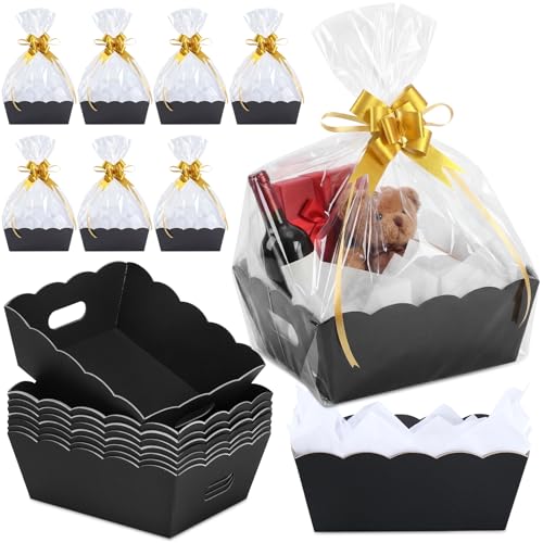Fuyoooo 8 Pack Baskets for Gifts Empty to Fill, Sturdy 10" x 8" Scalloped Edged Empty Gift Basket Kit Bulk with Handles, 8...