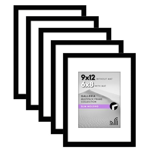 Americanflat 9x12 Picture Frame with Polished Plexiglass - Set of 5 - Use as 6x8 Frame with Mat or Display 9x12 Photo With...