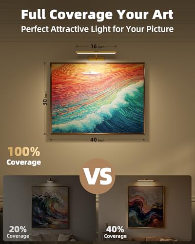 EZVALO Picture Light for Wall, 4800mAh Rechargeable Wireless Remote, 16in Dimmable Magnetic LED Art Display Light with 3 C...