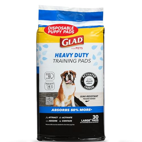 Glad for Pets XL Heavy Duty Activated Carbon Puppy Essentials Training Pads - Zero Odor, Ultra Absorbent Pads for Puppy Po...