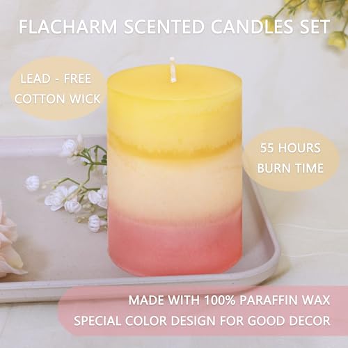 Sweet Scented Candles 3x4 Inch Pillar Candle Honeysuckle Scented Layered Yellow White Pink Aesthetic Decorative Candle for...