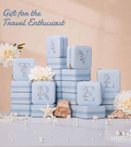 Enthralite Travel Jewelry Box for Gift: Traveling Jewelry Case for Girls Women - Mini Organizer for Necklaces Earrings Blue A