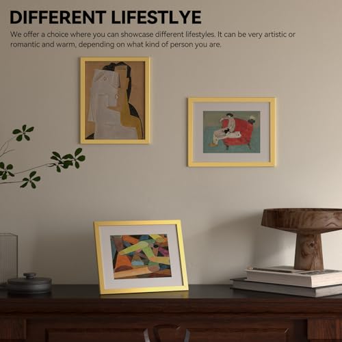 HappyHapi 8.5x11 Picture Frame Gold, Gold Picture Frames Display Photos 6x8 with Mat or 8.5x11 Without Mat, 1 Pack Plastic...
