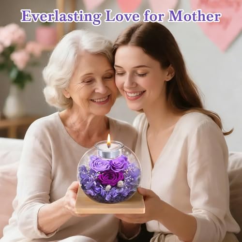 Yastouay for Mom, Preserved Real Rose in Glass with Scented Candles - Birthday Gifts for Women, Forever Rose for Anniversa...