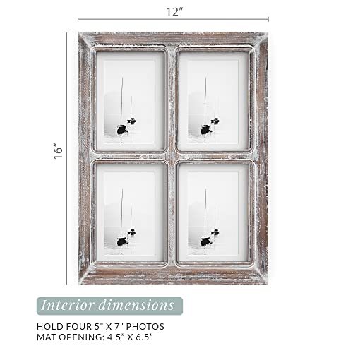 Barnyard Designs 4x6 or 5x7 Collage Picture Frames, 4 Photo Openings w/Mat for Multiple Pictures, Distressed Rustic Wood F...