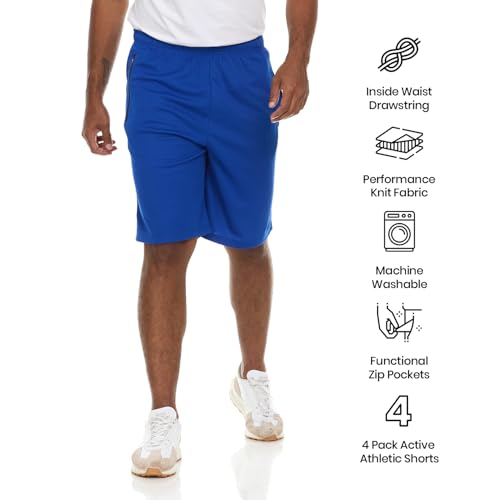 Essential Elements Men’s Athletic Shorts 4 Pack – Quick-Dry Moisture Wicking Basketball, Gym & Workout Shorts with Pockets