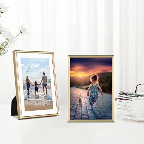 Fkvat 4x6 Picture Frame Set of 4, Matted Brass Simple Modern Brushed Thin Aluminum Metal Photo Frame Fits 3x5 with Mat or ...