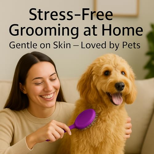 Round Bristle Pet Brush for Dogs and Cats - Soft Dog Brush for Grooming Short or Long Hair - Gentle Tool for Sensitive Ski...