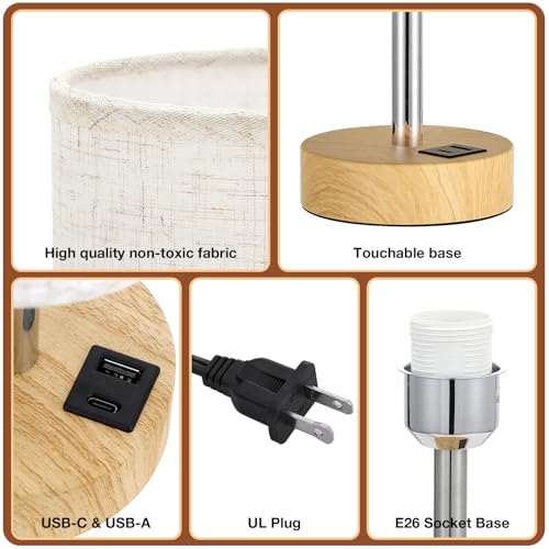 Dicoool Touch Bedside Table Lamp with USB - 3 Way Dimmable Wood Lamp for Bedroom Nightstand, Desk Lamp with Charging Stati...