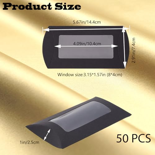 50 Pcs Pillow Gift Boxes with Windows,Kraft Paper Mini Pillow Packaging Box, Creative Favor Box Folding Treat Boxes with C...