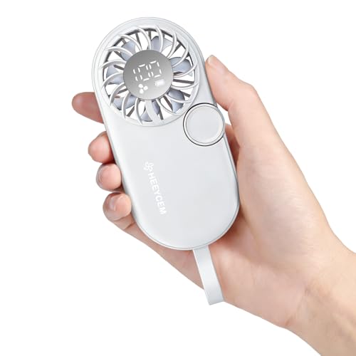 HEEYCEM Portable Handheld Fan, Rechargeable Mini Fan with 7 Blades for Greater Airflow, 5 Adjustable Speeds, LED Digital D...
