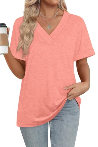 WIHOLL Womens Summer Tops Short Sleeve Basic Casual V Neck T Shirts Trendy Fashion 2026