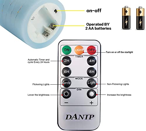 danip Sky Blue LED Flameless Candle with Embedded Starlight String, 3 LED Candles, 11 Key Remote Control, 24 Hour Timer Fu...