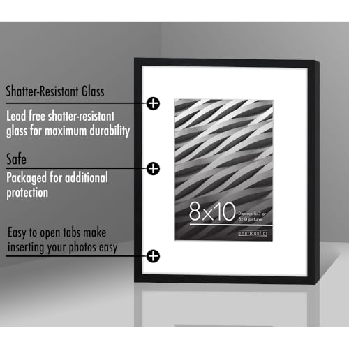 Americanflat 8x10 Picture Frame with Shatter-Resistant Glass - Use as 5x7 Frame with Mat or Display 8x10 Photo Without Mat...