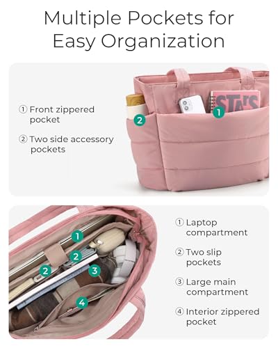 BAGSMART Tote Bag for Women, Lightweight Puffy Tote Bag with Compartments Shoulder Bag Handbag for Travel, Work, Gym | Lig...