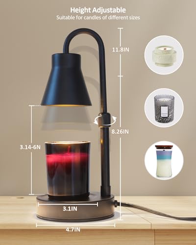 Elenhome Candle Warmer Lamp with Adjustable Height, Stepless Dimming Function-Home Decor Lamp, Metal Candle Lamp for Jar C...
