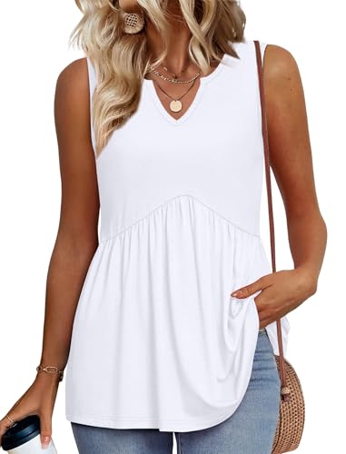 WIHOLL Tank Tops for Women Summer Babydoll Peplum Tops V Neck Sleeveless Shirts Dressy Casual Blouses Beach Vacation Clothes