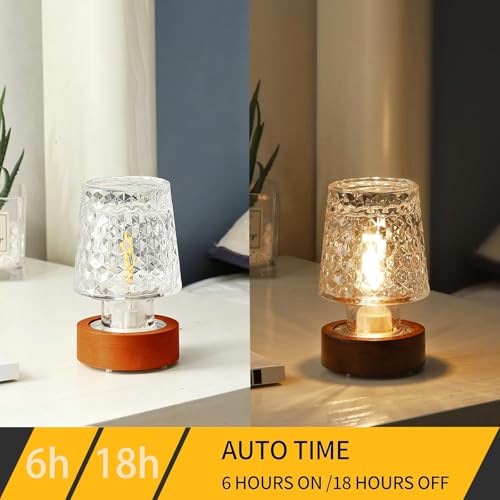 GZWANHANGMY Mini Soft Warm LED Night Light, Battery Operated Portable Glass Lamp with Timer, Art Deco Style, Crystal Colo...