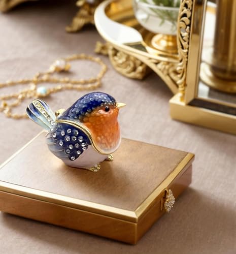 Robin Bird Jewelry Trinket Boxes Hinged Ring Box.Collectible Bird Figurines Home Decor Gifts for Women.Necklace Rings Earr...