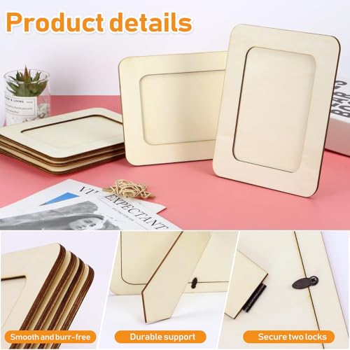 VOKOY 15 Pack Wooden Picture Frames for Crafts,DIY Wood Craft Picture Frames for 4" x 6" Photos,Unfinished Standing Photo ...