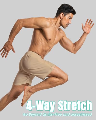 Yufawow Men Swim Trunks with Compression 7 Inches Breathable Liner Quick Dry Zipper Pockets for Board Beach Gym Running