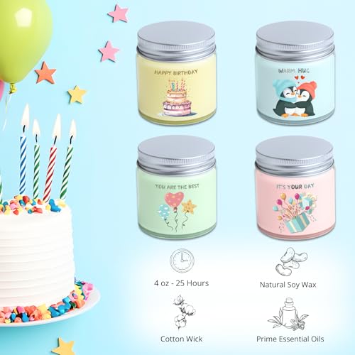 Luina Birthday Candle Gift Set – Scented Soy Candles in Glass Jars, 4 Pack Scented Candle Set for Home Fragrance, Happy Bi...