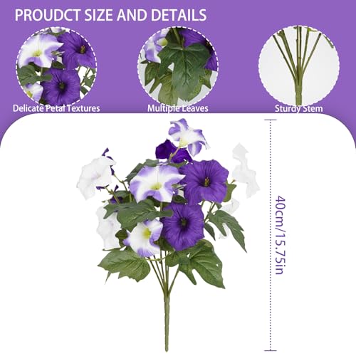 Artificial Flowers for Outdoors, Faux Petunias Spring Summer Decoration, Fake Flowers Plants UV Resistant Look Real Silk F...