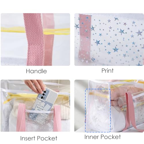 FEHNAG Clear Beach Bag for Women,Waterproof,Sandproof,Large Transparent PVC Tote Bag for Stadium Events Beach Travel Gym Pool