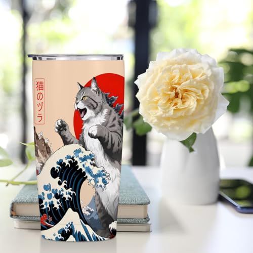 Cat Gifts for Women 20 oz Tumbler, Funny Japanese Cats Stainless Steel Insulated Water Bottle, Cats Themed Insulated Trave...