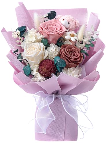 Polylove Forever Flower Bouquet Flowers for Delivery Prime Preserved Roses with Bear Gift Box for Wife Women Mother Day An...