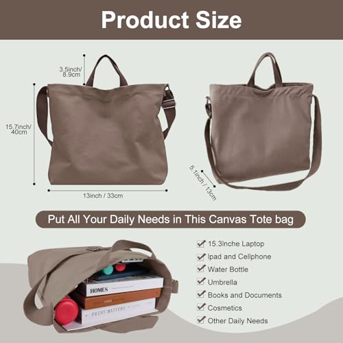 Women's Canvas Tote Bag inside Out Bag with Adjustable Crossbody Strap for Work Travel Shopping Durable Handbag for Men