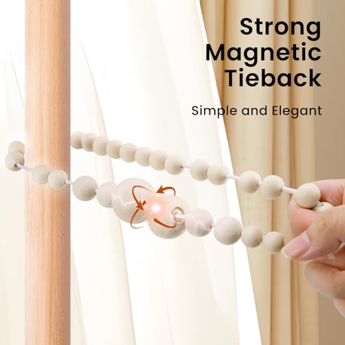 KLOGTSIND Magnetic Curtain Tiebacks, Curtain Holdbacks for Curtains 2 Pack, Wood Bead Curtain Holders for Boho Bedroom Dec...