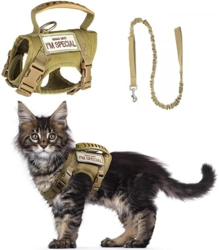 Tactical Cat Harness & Leash Set - Escape-Proof Adjustable for Walking Small Dog Vest Harness with Patches, Soft Mesh Padd...